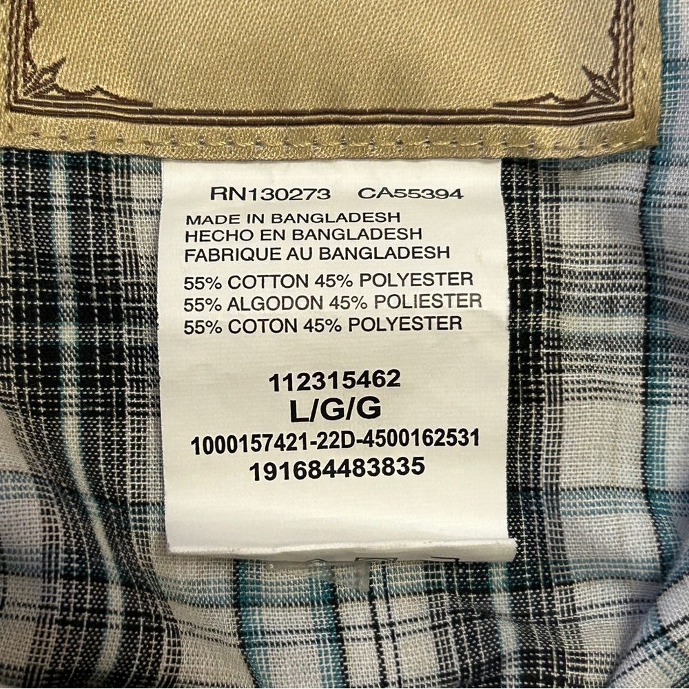 Wrangler Western Pearl Snap Short Sleeve Shirt Plaid Gray Black Men’s L - Picture 6 of 10